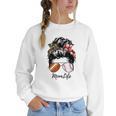 Football Mom Baseball Mom Life Messy Bun Mom Of Both Women Crewneck Sweatshirt