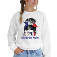 French Baseball Mom France Messy Bun Women Crewneck Sweatshirt