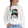 Ireland Baseball Mom Messy Bun Irish Baseball Girl Women Crewneck Sweatshirt