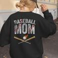 Baseball Mom Crossed Bats With Ball On Fire Distressed Women's Sweatshirt Back Print