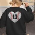 Baseball Number 11 Distressed Heart For Baseball Moms Women's Sweatshirt Back Print Baseball Number 11 Distressed Heart For Baseball Moms Women's Sweatshirt Back Print
