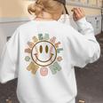 Happy Baseball Mom Groovy Retro Floral Smiling Face Women's Sweatshirt Back Print Happy Baseball Mom Groovy Retro Floral Smiling Face Women's Sweatshirt Back Print