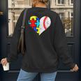 Autism Baseball Heart Autism Puzzle Baseball Mom Women's Sweatshirt Back Print