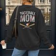 Baseball Mom Crossed Bats With Ball On Fire Distressed Women's Sweatshirt Back Print