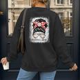 Baseball Mom Messy Bun Hair Player Mom Women's Sweatshirt Back Print Baseball Mom Messy Bun Hair Player Mom Women's Sweatshirt Back Print