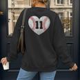 Baseball Number 11 Distressed Heart For Baseball Moms Women's Sweatshirt Back Print Baseball Number 11 Distressed Heart For Baseball Moms Women's Sweatshirt Back Print