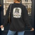 Bleached Messy Bun Game Day Vibes Baseball Mom Game Day Women's Sweatshirt Back Print
