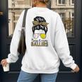 Busy Raising Ballers Tennis Baseball Mom Messy Bun Leopard Women's Sweatshirt Back Print Busy Raising Ballers Tennis Baseball Mom Messy Bun Leopard Women's Sweatshirt Back Print