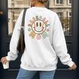 Happy Baseball Mom Groovy Retro Floral Smiling Face Women's Sweatshirt Back Print Happy Baseball Mom Groovy Retro Floral Smiling Face Women's Sweatshirt Back Print