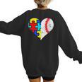 Autism Baseball Heart Autism Puzzle Baseball Mom Women's Sweatshirt Back Print