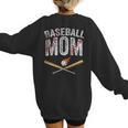 Baseball Mom Crossed Bats With Ball On Fire Distressed Women's Sweatshirt Back Print