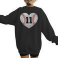 Baseball Number 11 Distressed Heart For Baseball Moms Women's Sweatshirt Back Print Baseball Number 11 Distressed Heart For Baseball Moms Women's Sweatshirt Back Print