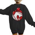 Womens Custom Baseball Mom Number 12 Heart For Mom Mommy Women's Sweatshirt Back Print