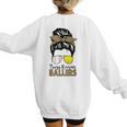 Busy Raising Ballers Tennis Baseball Mom Messy Bun Leopard Women's Sweatshirt Back Print Busy Raising Ballers Tennis Baseball Mom Messy Bun Leopard Women's Sweatshirt Back Print