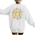 Groovy Retro Floral Happy Smiling Face Baseball Mom Women's Sweatshirt Back Print Groovy Retro Floral Happy Smiling Face Baseball Mom Women's Sweatshirt Back Print