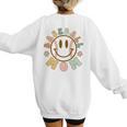 Happy Baseball Mom Groovy Retro Floral Smiling Face Women's Sweatshirt Back Print Happy Baseball Mom Groovy Retro Floral Smiling Face Women's Sweatshirt Back Print