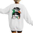 Ireland Baseball Mom Messy Bun Irish Baseball Girl Women's Sweatshirt Back Print Ireland Baseball Mom Messy Bun Irish Baseball Girl Women's Sweatshirt Back Print
