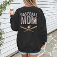 Baseball Mom Crossed Bats With Ball On Fire Distressed Women's Sweatshirt Back Print