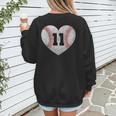 Baseball Number 11 Distressed Heart For Baseball Moms Women's Sweatshirt Back Print Baseball Number 11 Distressed Heart For Baseball Moms Women's Sweatshirt Back Print