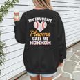 My Favorite Players Call Me MomMom Baseball Mom Mom Women's Sweatshirt Back Print