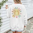 Groovy Retro Floral Happy Smiling Face Baseball Mom Women's Sweatshirt Back Print Groovy Retro Floral Happy Smiling Face Baseball Mom Women's Sweatshirt Back Print