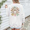 Happy Baseball Mom Groovy Retro Floral Smiling Face Women's Sweatshirt Back Print Happy Baseball Mom Groovy Retro Floral Smiling Face Women's Sweatshirt Back Print