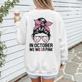 In October We Wear Pink Baseball Mom Messy Bun Breast Cancer Women's Sweatshirt Back Print In October We Wear Pink Baseball Mom Messy Bun Breast Cancer Women's Sweatshirt Back Print