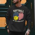 Patriotic US Flag Softball Dad Like A Baseball Dad Men Sweatshirt