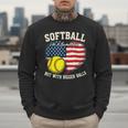 Patriotic US Flag Softball Dad Like A Baseball Dad Men Sweatshirt