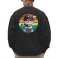 Baseball Grandpa Gnome On A Retro Sunset For Baseball Dad Men's Sweatshirt Back Print
