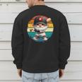Baseball Grandpa Gnome On A Retro Sunset For Baseball Dad Men's Sweatshirt Back Print