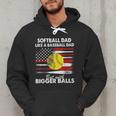 Vintage Softball Dad Like A Baseball Dad US Flag Fathers Day Men Hoodie