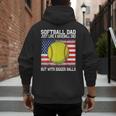 Softball Dad Like a Baseball Dad Father's Day USA Flag Men's Hoodie Back Print