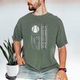 Baseball Dad Silhouette Bat Flag Stars Men's Comfort Colors T-Shirt Moss