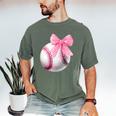 Cute Coquette Baseball Pink Bow Player & Fan Girls Men's Comfort Colors T-Shirt Moss Cute Coquette Baseball Pink Bow Player & Fan Girls Men's Comfort Colors T-Shirt Moss