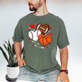 Cute Heart Baseball Basketball Football Valentine Boy Men Men's Comfort Colors T-Shirt Moss