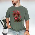 Dachshund Valentines Day Wiener Dog Lover Weenie Heart Raglan Baseball Tee Men's Comfort Colors T-Shirt Moss