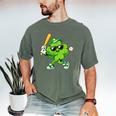 Lucky Shamrock Playing Baseball St Patrick's Kids Boys Men's Comfort Colors T-Shirt Moss