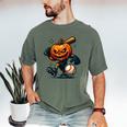 Spooky Halloween Scary Pumpkin Baseball Player Witchy Vibes Men's Comfort Colors T-Shirt Moss Spooky Halloween Scary Pumpkin Baseball Player Witchy Vibes Men's Comfort Colors T-Shirt Moss