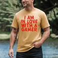 I Am In Love With A Gamer Cute Valentines Day Gamer Couple Raglan Baseball Tee Men's Comfort Colors T-Shirt Mustard