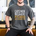 Catcher Because Pitchers Need Heroes Too Baseball Team Men's Comfort Colors T-Shirt Pepper