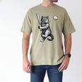 Cute Kitten Playing Baseball Hitter Bat Cool Baseball Cat Men's Comfort Colors T-Shirt Khaki