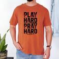 Play Hard Pray Hard Youth Boy Christian Baseball Jesus Men's Comfort Colors T-Shirt Yam
