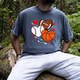Cute Heart Baseball Basketball Football Valentine Boy Men Men's Comfort Colors T-Shirt Denim