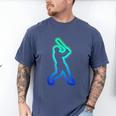 Baseball Player Graphic Men's Comfort Colors T-Shirt Blue Jean