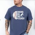 Chicks Dig The Pitcher Baseball Men's Comfort Colors T-Shirt Blue Jean