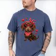 Dachshund Valentines Day Wiener Dog Lover Weenie Heart Raglan Baseball Tee Men's Comfort Colors T-Shirt Blue Jean