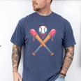 Dripping Pink Baseball Crossed Bats Summer Men's Comfort Colors T-Shirt Blue Jean