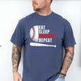 Eat Sleep Baseball Repeat Humor Baseball Dad Players Men's Comfort Colors T-Shirt Blue Jean
