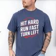 Hit Hard Run Fast Turn Left Baseball Fan Red Graphic Men's Comfort Colors T-Shirt Blue Jean Hit Hard Run Fast Turn Left Baseball Fan Red Graphic Men's Comfort Colors T-Shirt Blue Jean